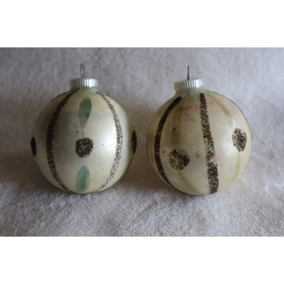 Lot 2 Vintage DBGM 2.5" Christmas Ornaments Striped Silver Glitter West Germany - Picture 4 of 11